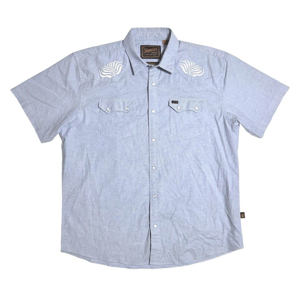 Howler Brothers Crosscut Deluxe Pearl Snap Large Embroidered Seagrass Faded Blue